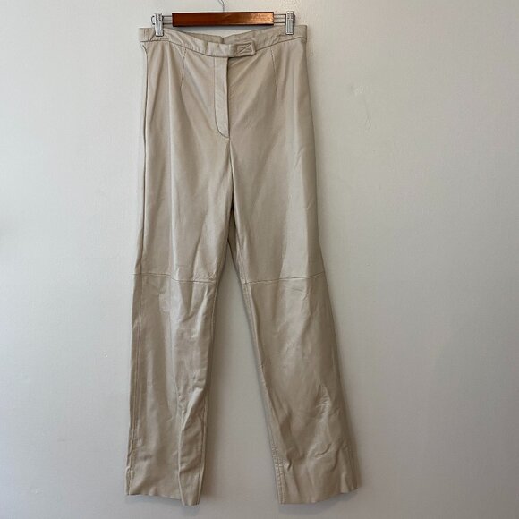 Siena Studio Ivory Leather Pants Womens Size 12 Straight Leg - Picture 1 of 9